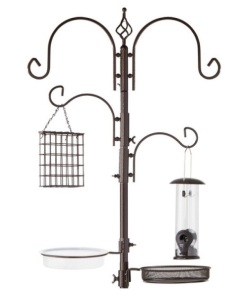 4-Hook Bird Feeding Station, Steel Feeder Stand w/ 2 Bird Feeders - 91in, Bronze