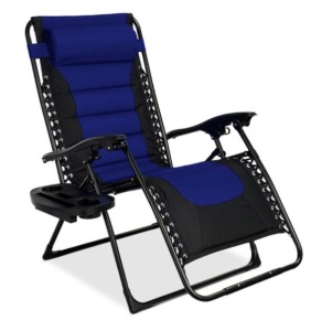 Oversized Padded Zero Gravity Chair, Folding Recliner w/ Headrest, Side Tray, Blue/Black