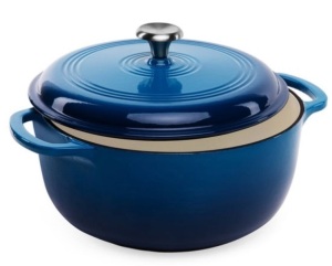 6qt Non-Stick Enamel Cast-Iron Dutch Oven Kitchen Cookware w/ Side Handles, Deep Blue