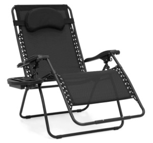 Oversized Reclining Zero Gravity Chair Lounger w/ Cup Holder, Pillow, Black