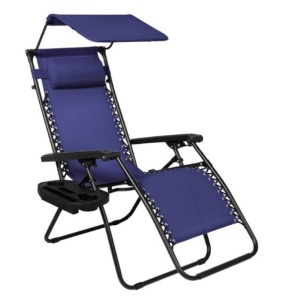 Folding Zero Gravity Recliner Patio Lounge Chair w/ Canopy, Side Tray, Navy Blue