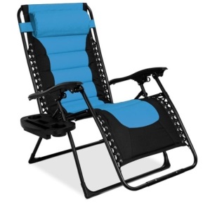 Oversized Padded Zero Gravity Chair, Folding Recliner w/ Headrest, Side Tray, Sky Blue