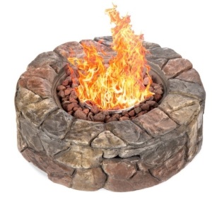 Stone Gas Fire Pit w/ 30,000 BTU, Ignition Button, Control Knob - 27.6in