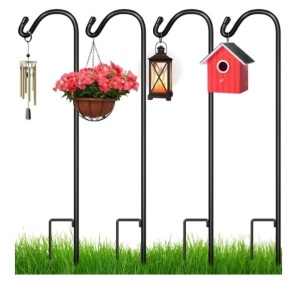 Set of 4 Shepherd Hooks Outdoor Garden Hooks w/ 2-Prong Base - 65in