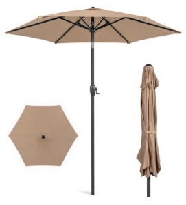 Outdoor Market Patio Umbrella w/ Push Button Tilt, Crank Lift - 7.5ft, Tan