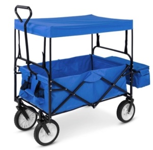 Utility Wagon Cart w/ Folding Design, 2 Cup Holders, Removable Canopy, Blue