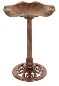 Lily Leaf Pedestal Bird Bath Decoration Accent w/ Floral Accents, Copper