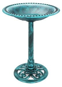 Vintage Outdoor Garden Bird Bath w/ Fleur-de-Lis Accents, Green