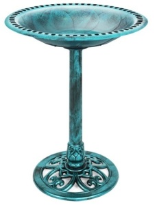 Vintage Outdoor Garden Bird Bath w/ Fleur-de-Lis Accents, Green