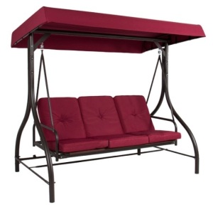 3-Seat Outdoor Canopy Swing Glider Furniture w/ Converting Flatbed Backrest, Burgundy