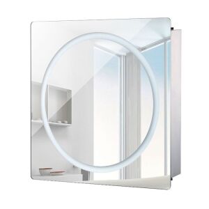 HomCom Vertical 28" LED Illuminated Bathroom Sliding Wall Mirror Medicine Cabinet - Ring LEDs