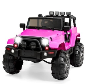 12V Kids Ride-On Truck Car Toy w/ 3 Speeds, LED, Remote, Bluetooth, Pink