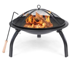 22in Fire Pit Bowl w/ Mesh Cover, Poker