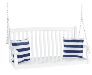 Wooden Curved Back Hanging Porch Swing Bench w/ Mounting Chains - 48in, White