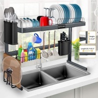 Soraken Stainless Steel&nbsp;Over The Sink Dish Drying Rack&nbsp;Height (1-21.8'') & Length (23.7-33.5'') Adjustable for Dishes and Utensils - New&nbsp;