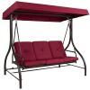 3-Seat Outdoor Canopy Swing Glider Furniture w/ Converting Flatbed Backrest