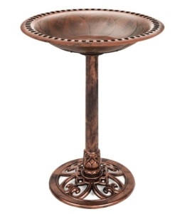 Vintage Outdoor Garden Bird Bath w/ Fleur-de-Lis Accents, Copper