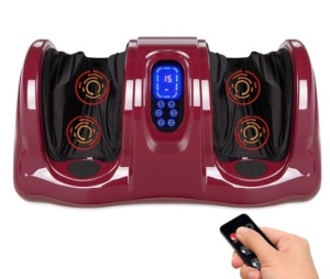 Therapeutic Foot Massager w/ High Intensity Rollers, Remote, 3 Modes, Burgundy