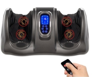 Therapeutic Foot Massager w/ High Intensity Rollers, Remote, 3 Modes, Gray