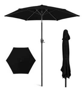 Outdoor Market Patio Umbrella w/ Push Button Tilt, Crank Lift - 7.5ft, Black