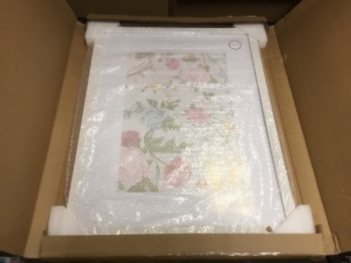 White Matted Frame with Flower Print, 18" x 24" - Appears New