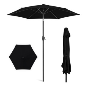 Outdoor Market Patio Umbrella w/ Push Button Tilt, Crank Lift - 7.5ft, Black