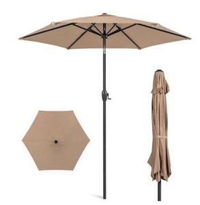 Outdoor Market Patio Umbrella w/ Push Button Tilt, Crank Lift - 7.5ft, Tan