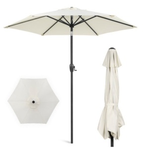 Outdoor Market Patio Umbrella w/ Push Button Tilt, Crank Lift - 7.5ft, Cream