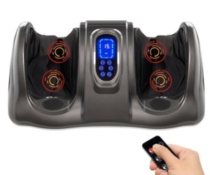 Therapeutic Foot Massager w/ High Intensity Rollers, Remote, 3 Modes, Gray