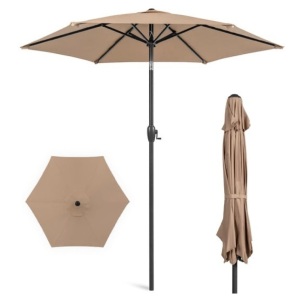 Outdoor Market Patio Umbrella w/ Push Button Tilt, Crank Lift - 7.5ft, Tan