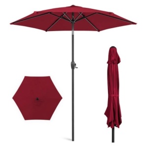 Outdoor Market Patio Umbrella w/ Push Button Tilt, Crank Lift - 7.5ft, Burgundy