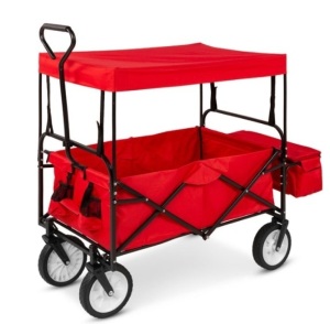 Utility Wagon Cart w/ Folding Design, 2 Cup Holders, Removable Canopy, Red