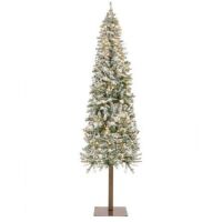 6' Pre-Lit Snow Flocked Alpine Slim Pencil Christmas Tree w/ LED Lights, Stand