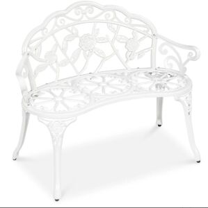 Steel Garden Bench Outdoor Patio Furniture w/ Floral Rose Accent - 39in