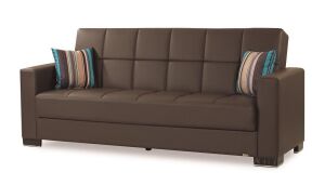 Armada Sofa Bed with Under Seat Storage and Leatherette Upholstery, Brown 