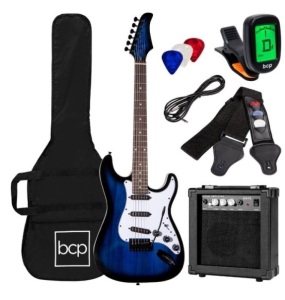 Beginner Electric Guitar Kit w/ Case, 10W Amp, Tremolo Bar - 39in, Hollywood Blue