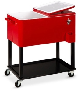 Portable Rolling Cooler Cart w/ Bottle Opener, Catch Tray - 80qt, Red