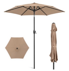 Outdoor Market Patio Umbrella w/ Push Button Tilt, Crank Lift - 7.5ft, Tan