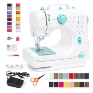 6V Portable Foot Pedal Sewing Machine w/ 12 Stitch Patterns, Teal