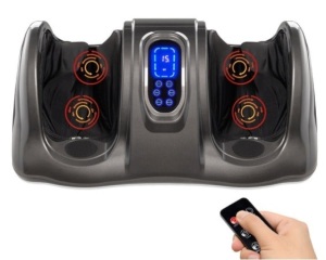 Therapeutic Foot Massager w/ High Intensity Rollers, Remote, 3 Modes, Gray