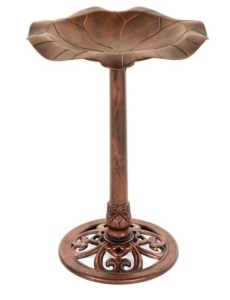 Lily Leaf Pedestal Bird Bath Decoration Accent w/ Floral Accents, Copper