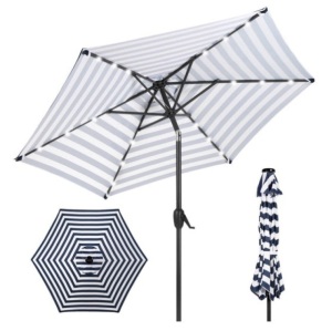 Outdoor Solar Patio Umbrella w/ Push Button Tilt, Crank Lift - 7.5ft, Navy Stripe