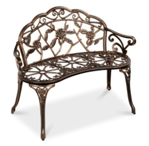 Steel Garden Bench Outdoor Patio Furniture w/ Floral Rose Accent - 39in, Bronze