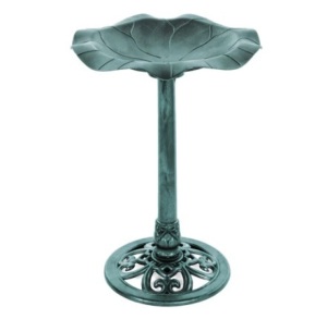 Lily Leaf Pedestal Bird Bath Decoration Accent w/ Floral Accents, Green