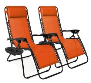 Set of 2 Adjustable Zero Gravity Patio Chair Recliners w/ Cup Holders, Burnt Orange