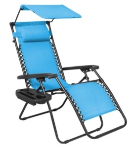 Folding Zero Gravity Recliner Patio Lounge Chair w/ Canopy, Side Tray, Light Blue