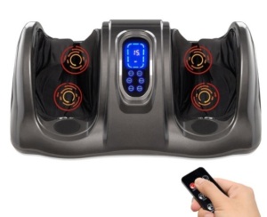 Therapeutic Foot Massager w/ High Intensity Rollers, Remote, 3 Modes, Gray