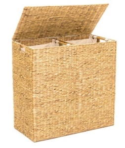 Extra Large Water Hyacinth Double Laundry Hamper Basket w/ 2 Liner Bags, Brown