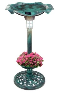 Solar Lighted Bird Bath w/ Planter, Green