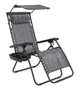 Folding Zero Gravity Recliner Patio Lounge Chair w/ Canopy, Side Tray, Gray